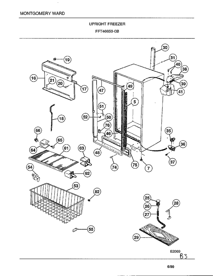 Upright Freezer Page 3 Diagram and Parts List for 46659B  Frigidaire Freezer