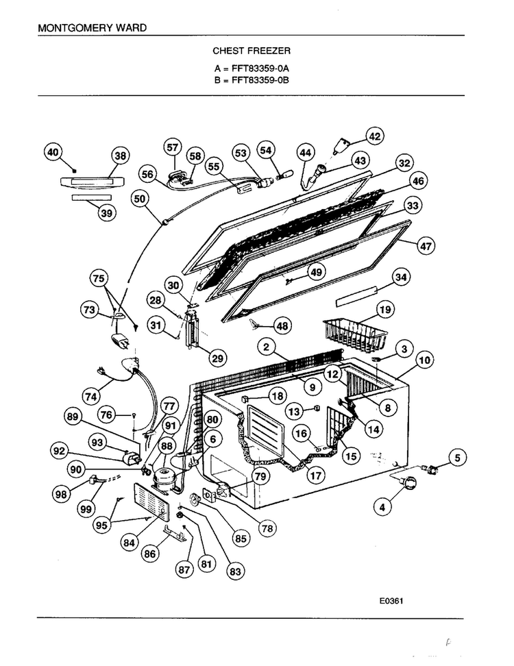 Chest Freezer Diagram and Parts List for 83359B  Frigidaire Freezer