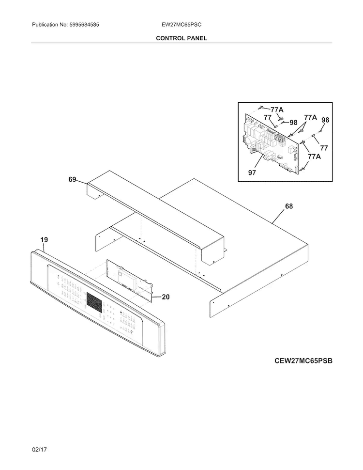 Control Panel Diagram and Parts List for EW27MC65PSC  Electrolux Microwave Oven Combo