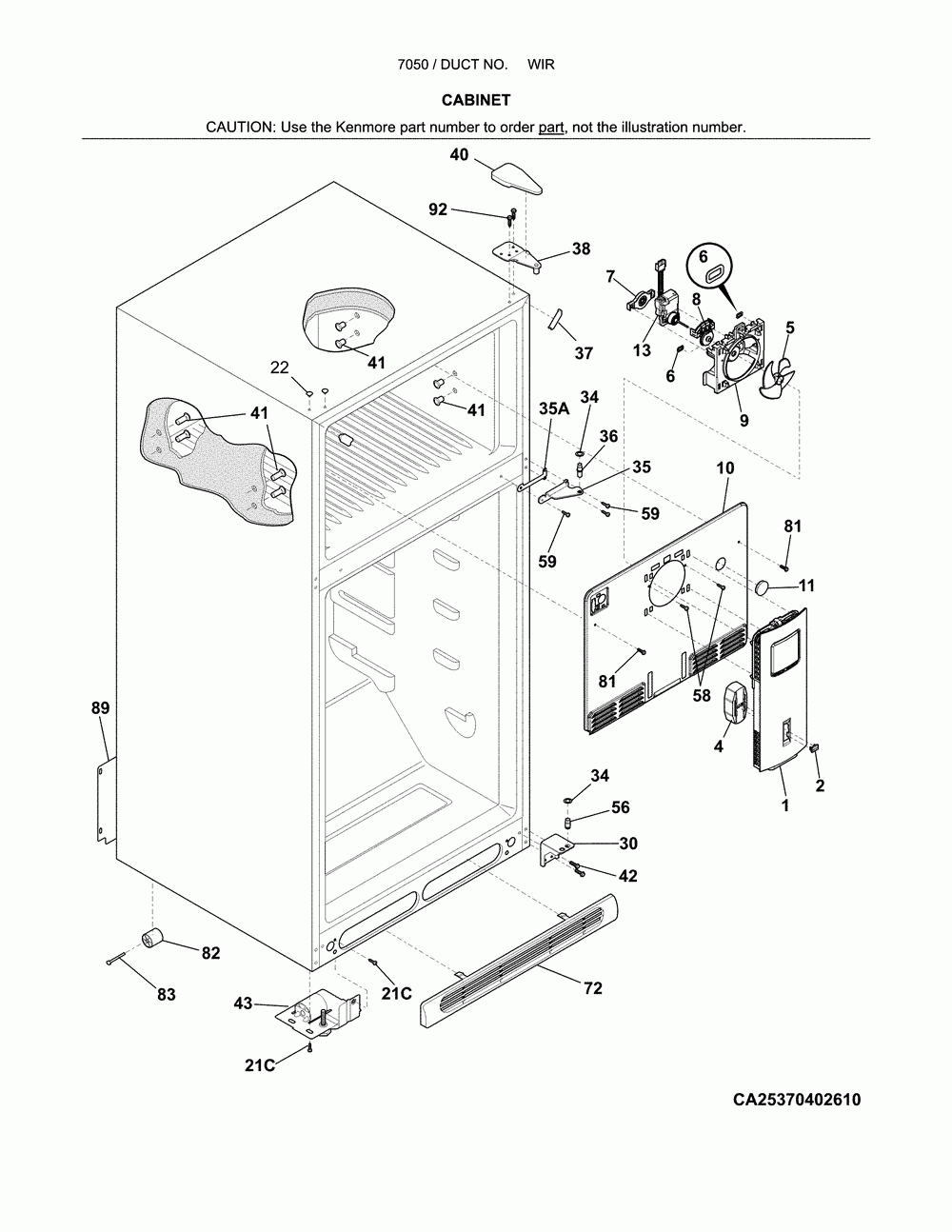Cabinet Diagram and Parts List for 25370502614  Kenmore Refrigerator