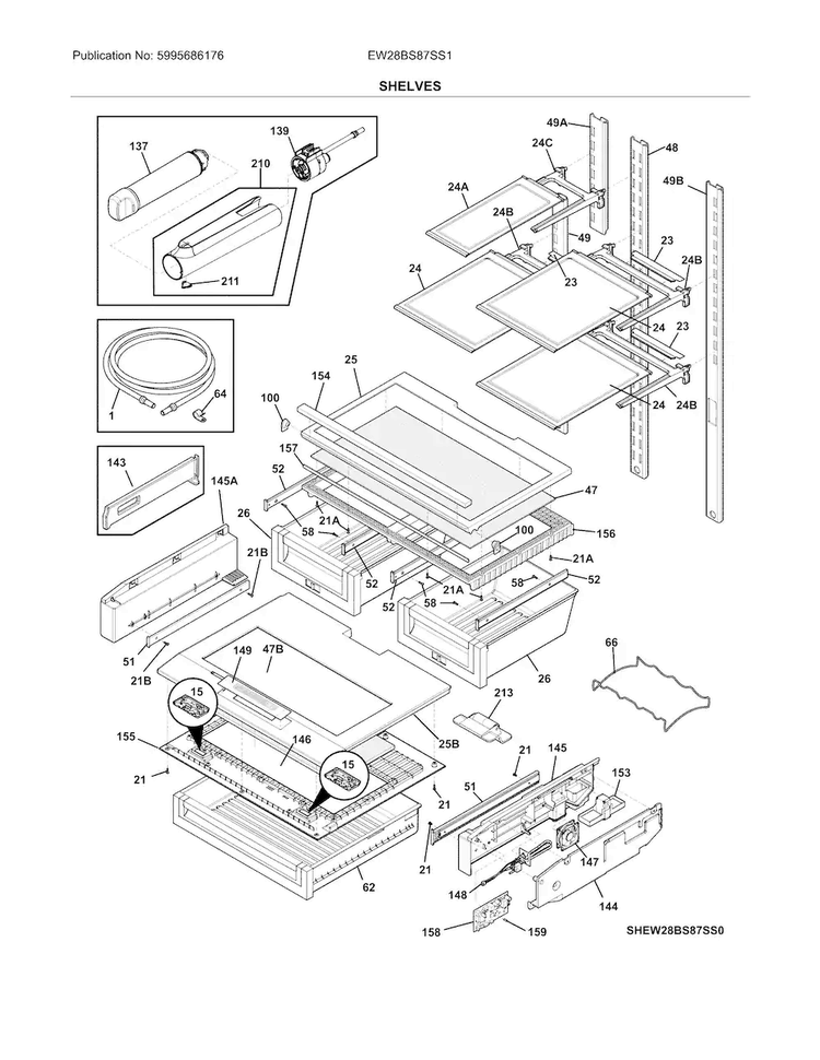 Shelves Diagram and Parts List for EW28BS87SS1  Electrolux Refrigerator