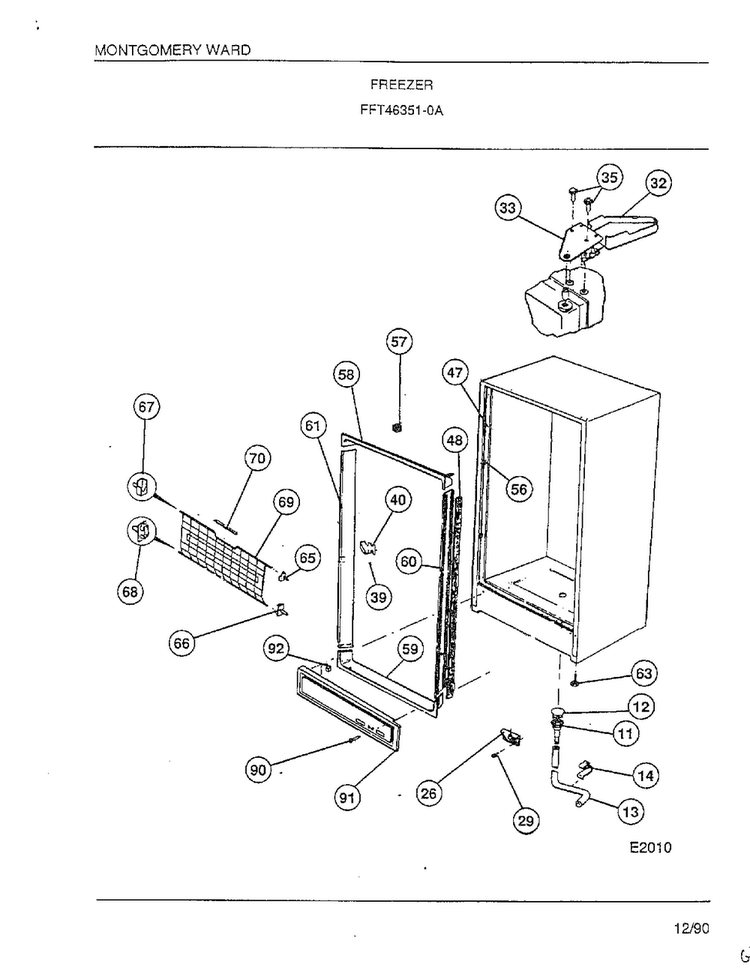 Freezer Page 2 Diagram and Parts List for 46351-0A  Frigidaire Freezer