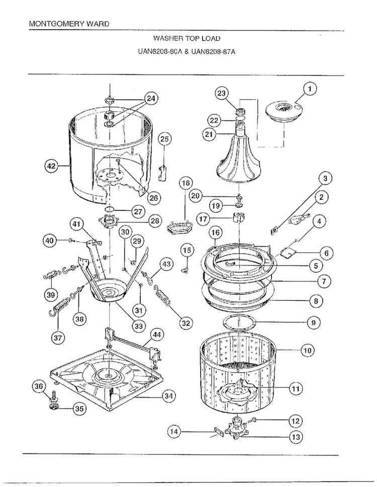 Washer Top Load Page 4 Diagram and Parts List for 6208A  Frigidaire Washer