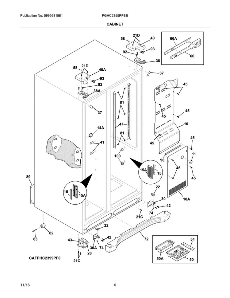 Cabinet Diagram and Parts List for FGHC2355PFBB  Frigidaire Refrigerator