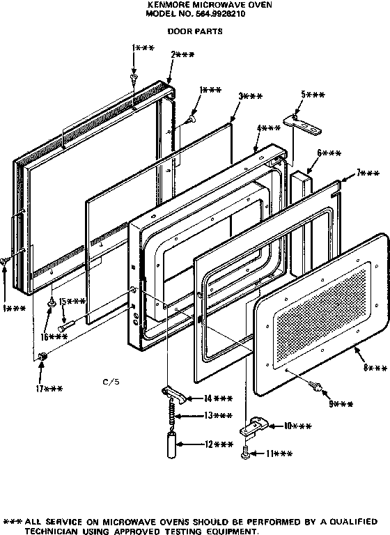 Door Parts Diagram and Parts List for 5649928210  Kenmore Microwave