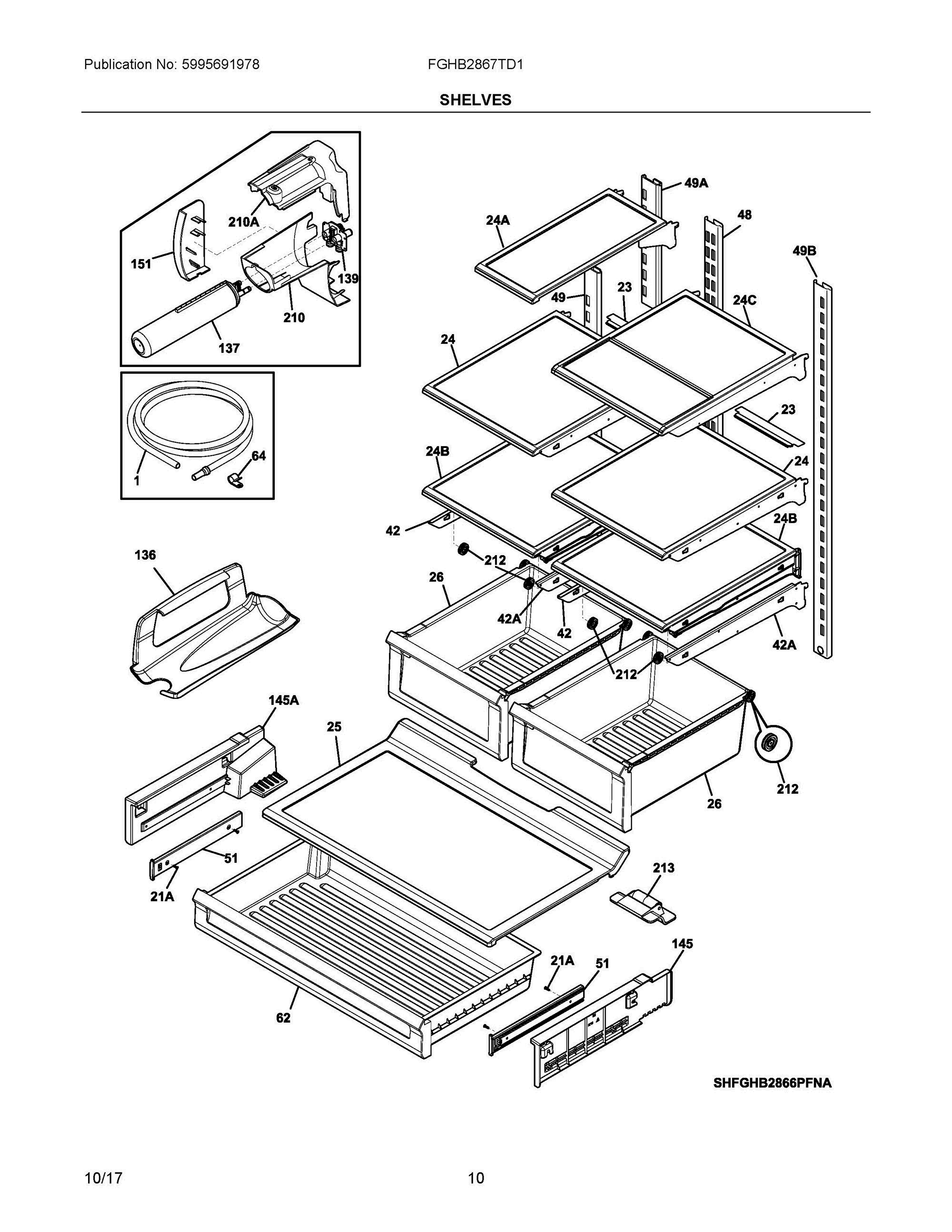 05 - SHELVES Diagram and Parts List for FGHB2867TD1  Frigidaire Refrigerator