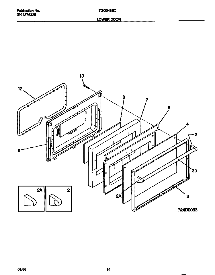 LOWER DOOR Diagram and Parts List for TGO346BCDA  Tappan Range