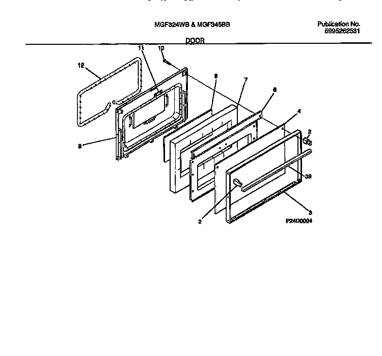 DOOR Diagram and Parts List for MGF324WBSB  Frigidaire Range