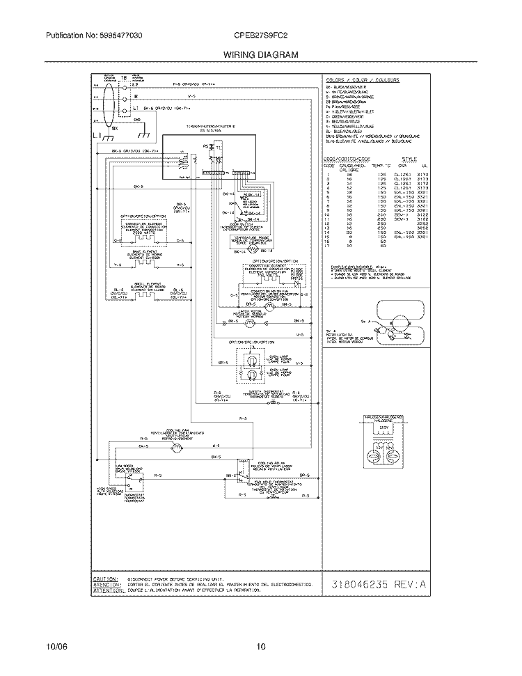 WIRING DIAGRAM Diagram and Parts List for CPEB27S9FC2  Frigidaire Wall Oven