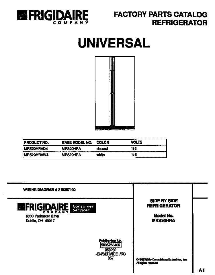 COVER Diagram and Parts List for MRS20HRAD4  Uni Refrigerator