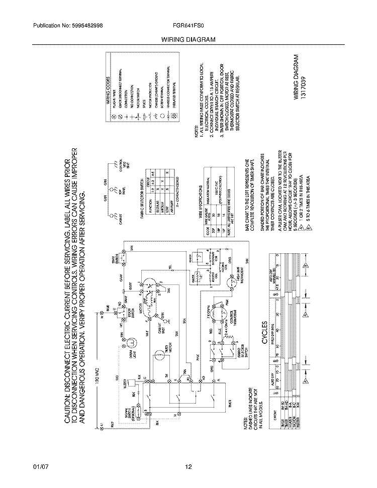 WIRING DIAGRAM Diagram and Parts List for FGR641FS0  Frigidaire Dryer