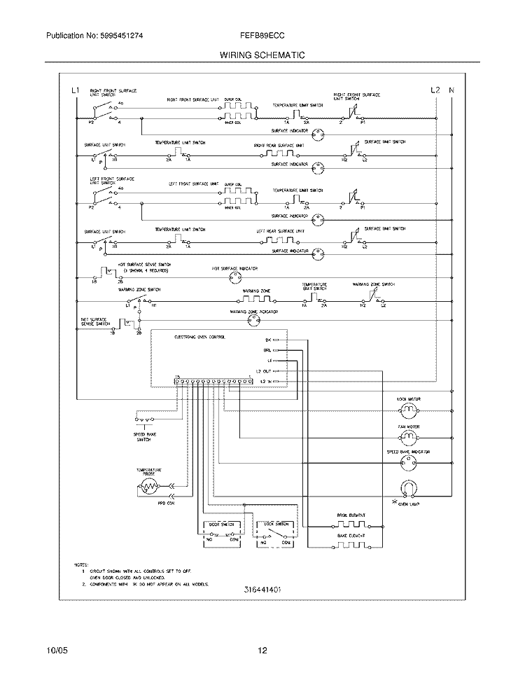 WIRING SCHEMATIC Diagram and Parts List for FEFB89ECC  Frigidaire Range