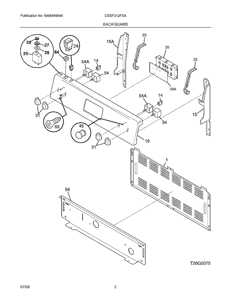 BACKGUARD Diagram and Parts List for CGEF312FSA  Gibson Range