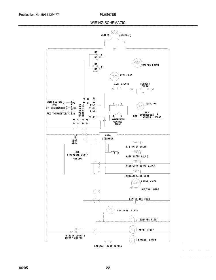 WIRING SCHEMATIC Diagram and Parts List for PLHS67EESB3  Frigidaire Refrigerator