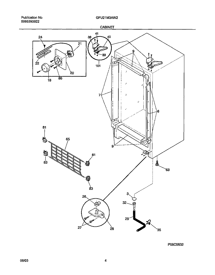 CABINET Diagram and Parts List for GFU21M3AW2  Gibson Freezer
