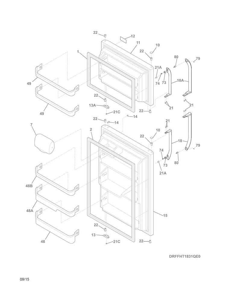 Doors Diagram and Parts List for FFHI1831QP2  Frigidaire Refrigerator