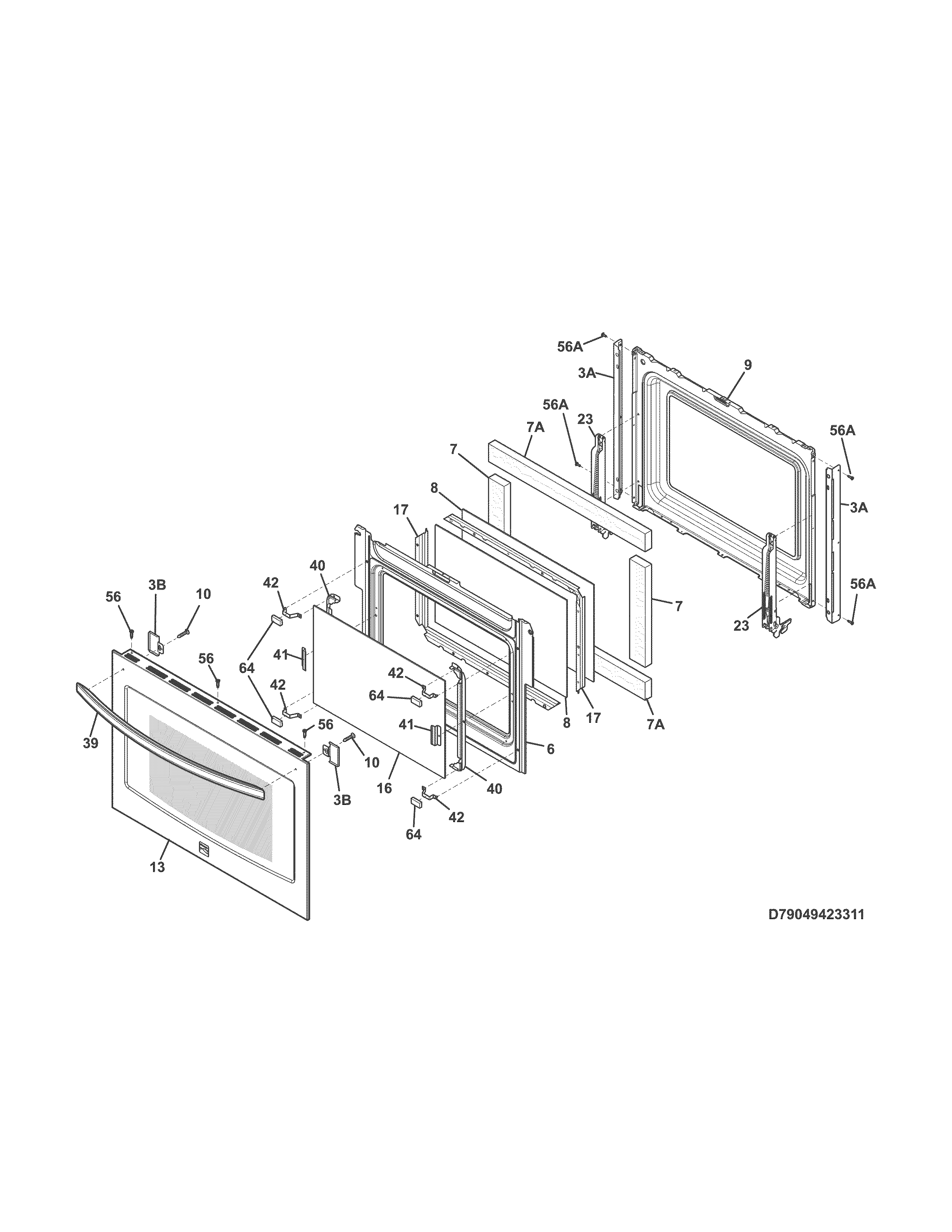 Door Diagram and Parts List for 79042533315  Kenmore Range