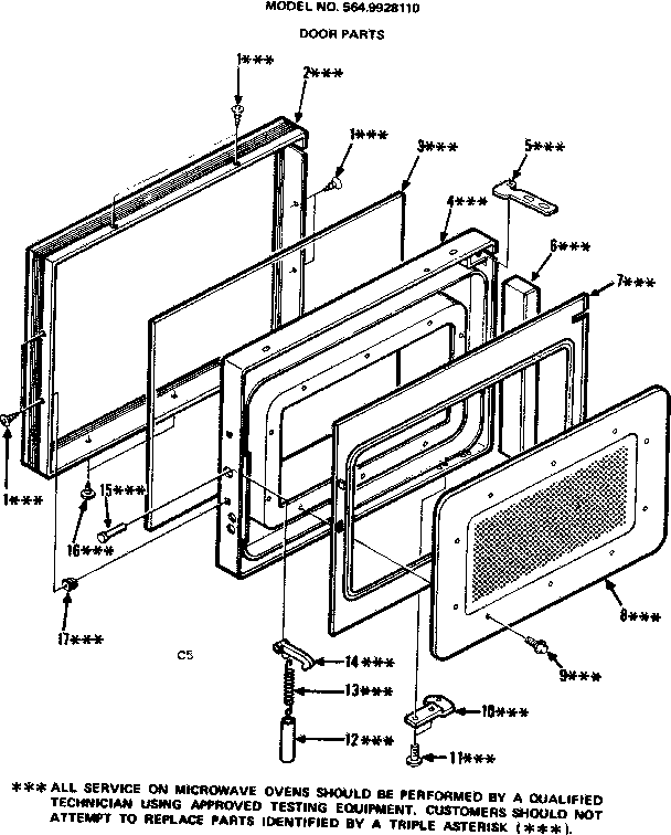 Door Parts Diagram and Parts List for 5649928110  Kenmore Microwave