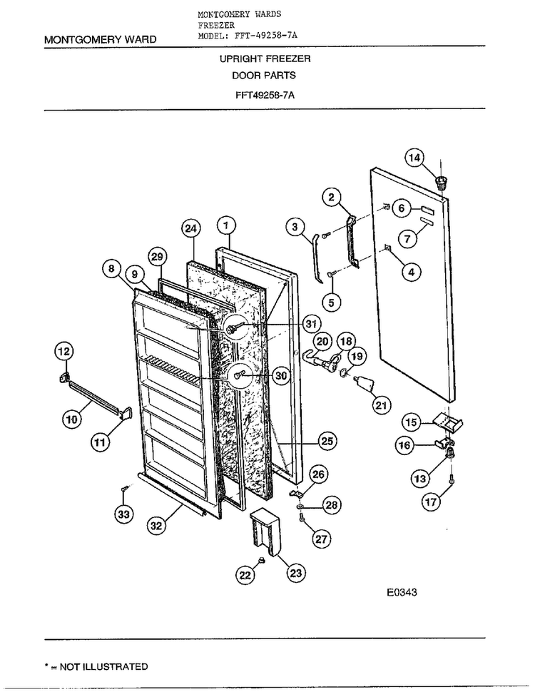Upright Freezer/door Parts Diagram and Parts List for 49258-7A  Frigidaire Freezer