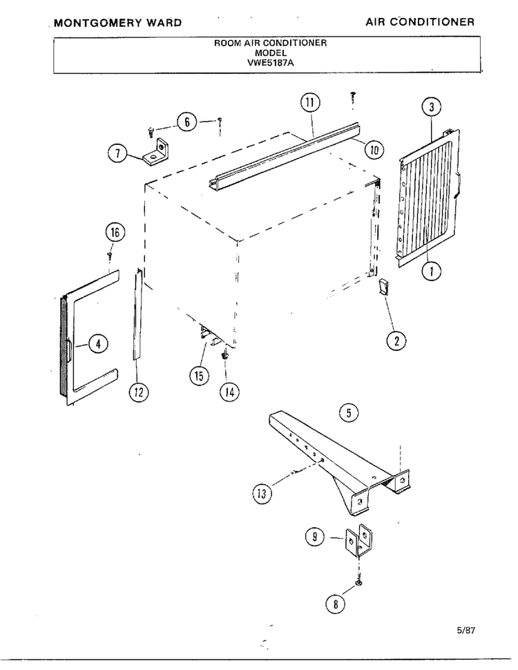 Air Conditioner Page 9 Diagram and Parts List for 5187A  Frigidaire Air Conditioner