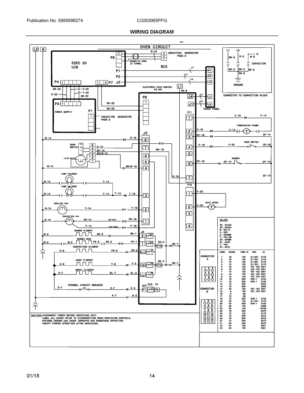 Wiring Diagram Diagram and Parts List for CGIS3065PFG  Frigidaire Range