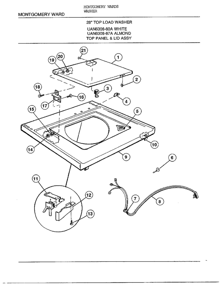 28` Top Load/top Panel/lid Assembly Diagram and Parts List for 6308A  Frigidaire Washer