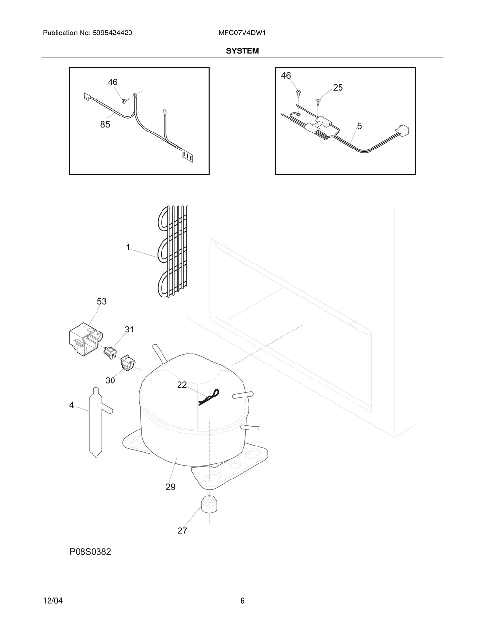 System Diagram and Parts List for MFC07V4DW1  Frigidaire Freezer