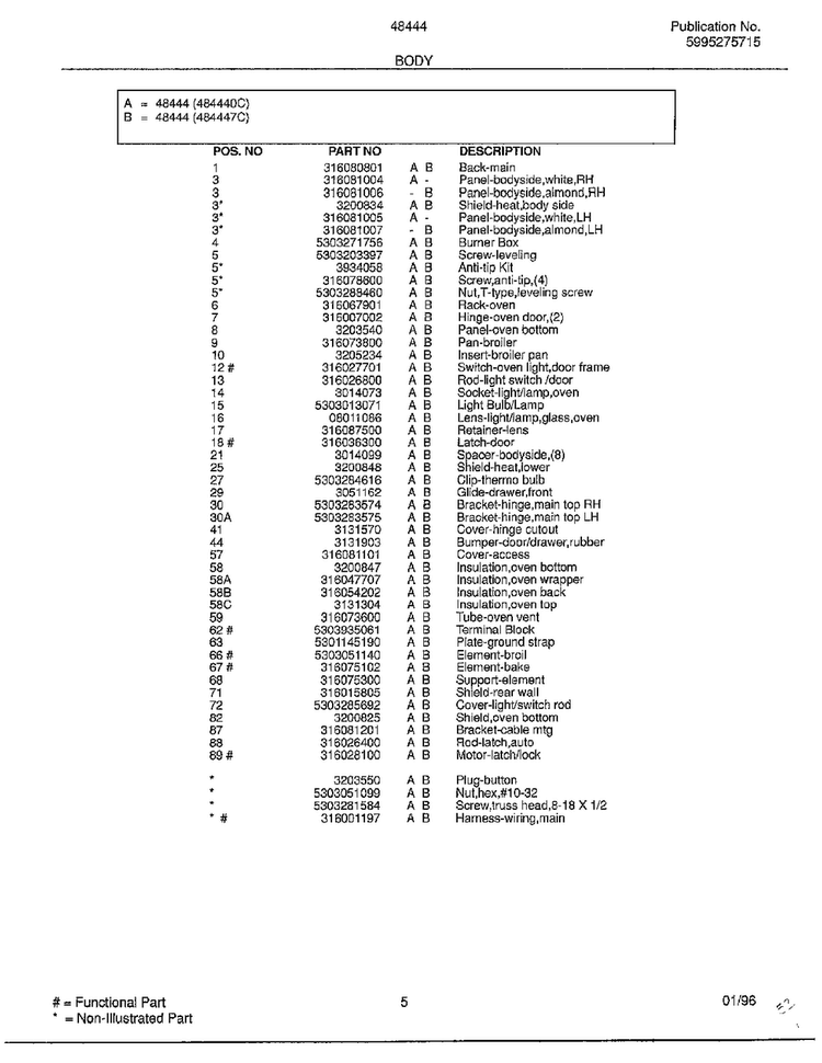 Body Page 2 Diagram and Parts List for 484440C  Frigidaire Range