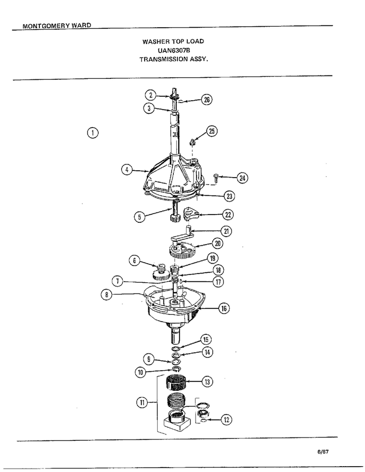 Transmission Assy Diagram and Parts List for 6307B  Frigidaire Washer