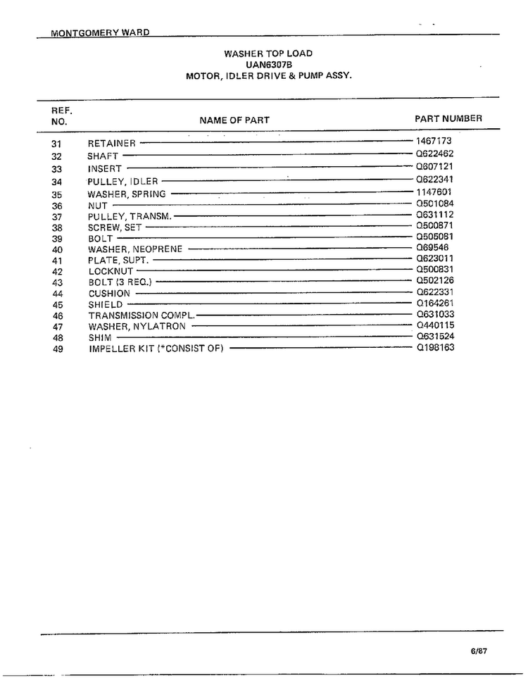 Motor, Idler Drive And Pump Assy Page 3 Diagram and Parts List for 6307B  Frigidaire Washer