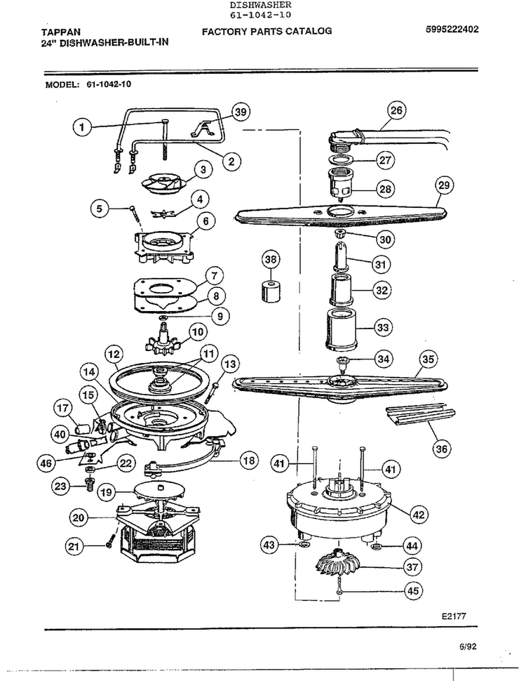 24" Built-in Dishwasher Page 7 Diagram and Parts List for 61-1042-10  Tappan Dishwasher