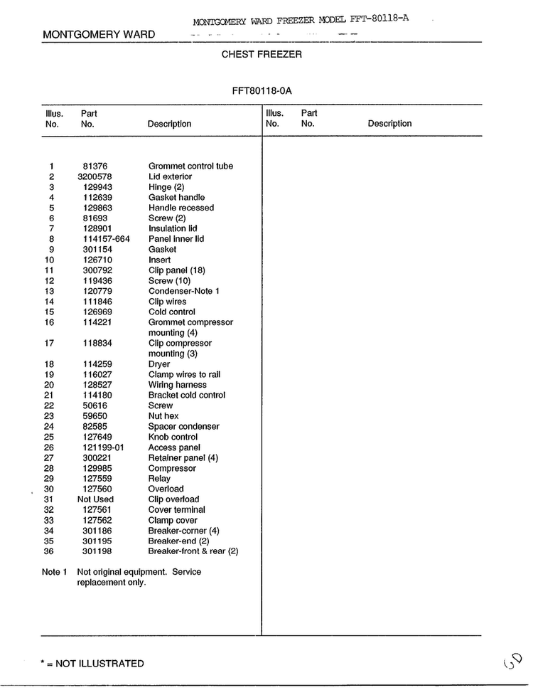 Chest Freezer Page 4 Diagram and Parts List for 73018B  Frigidaire Freezer
