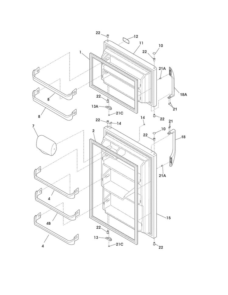 Doors Diagram and Parts List for NFTR18X4LBE  Frigidaire Refrigerator