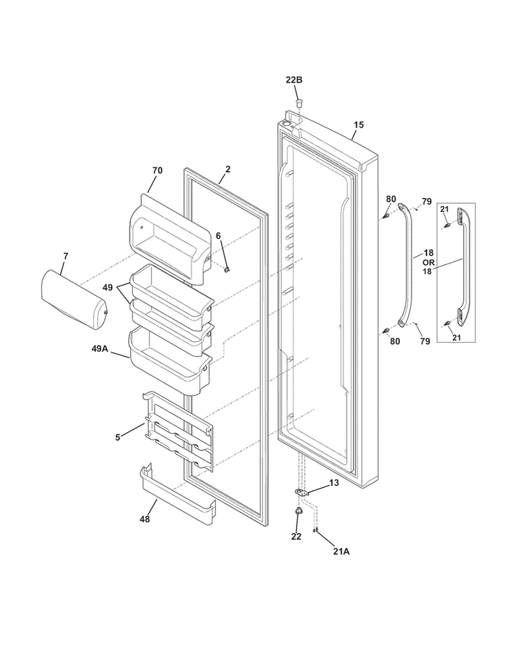 Refrigerator Door Diagram and Parts List for FFSC2323LE6  Frigidaire Refrigerator