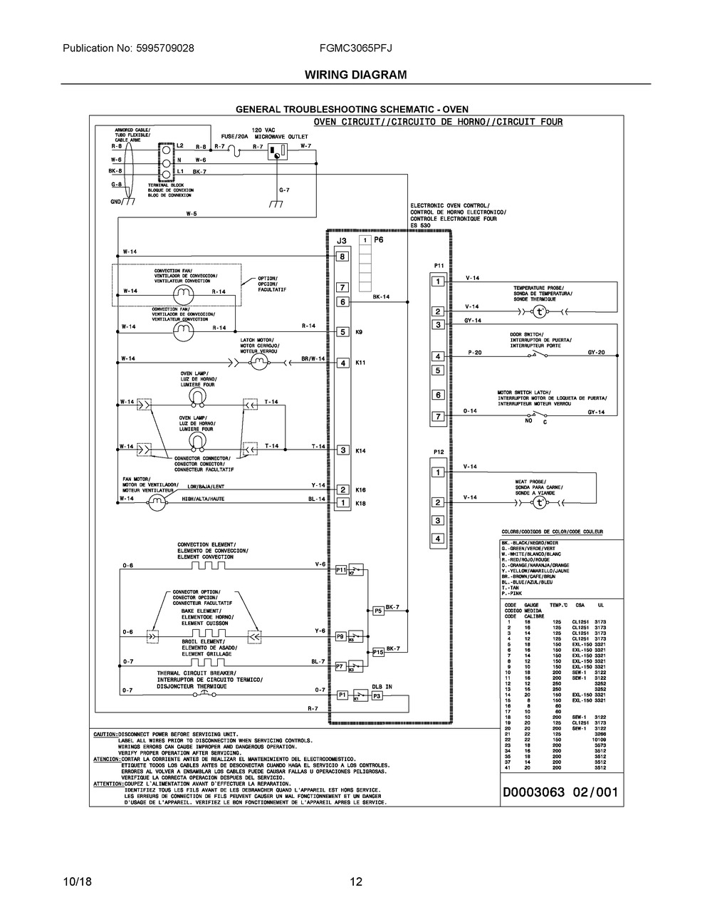 Wiring Diagram Diagram and Parts List for FGMC3065PFJ  Frigidaire Microwave Oven Combo