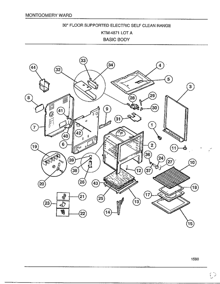 Basic Body Diagram and Parts List for 4871A  Frigidaire Range