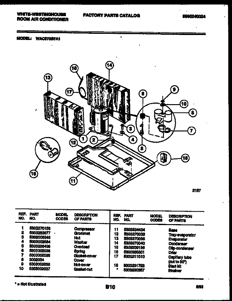 UNIT PARTS Diagram and Parts List for WAC073S7A1  Frigidaire Air Conditioner