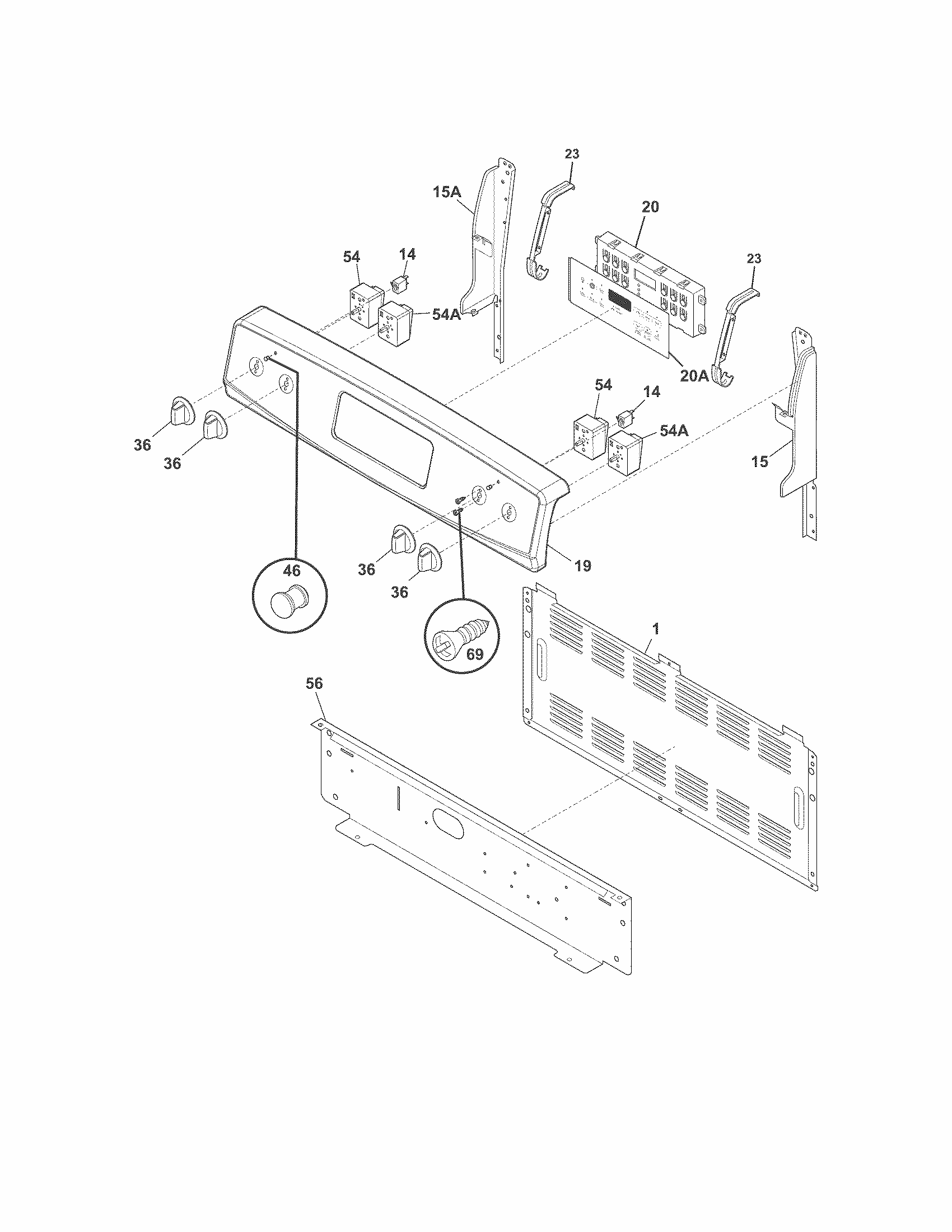 Backguard Diagram and Parts List for 79091323210  Kenmore Range