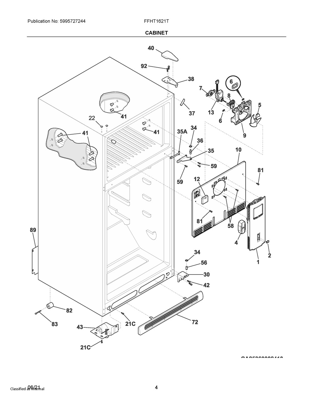 Cabinet Diagram and Parts List for FFHT1621TB2  Frigidaire Refrigerator