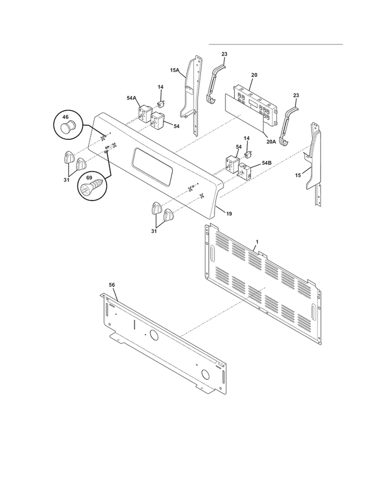 Backguard Diagram and Parts List for FFEF3019MWC  Frigidaire Range