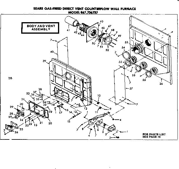 Body and vent assembly Diagram and Parts List for 867736737  Frigidaire Furnace