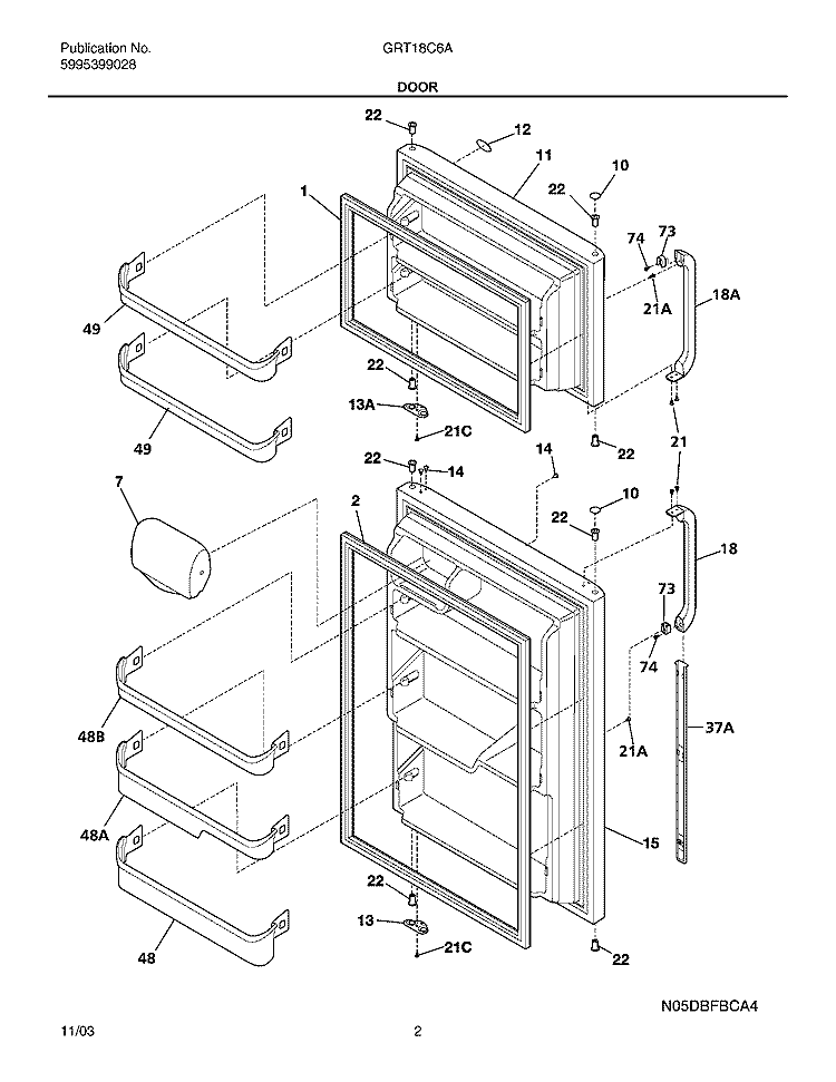 DOOR Diagram and Parts List for GRT18C6AW9  Gibson Refrigerator