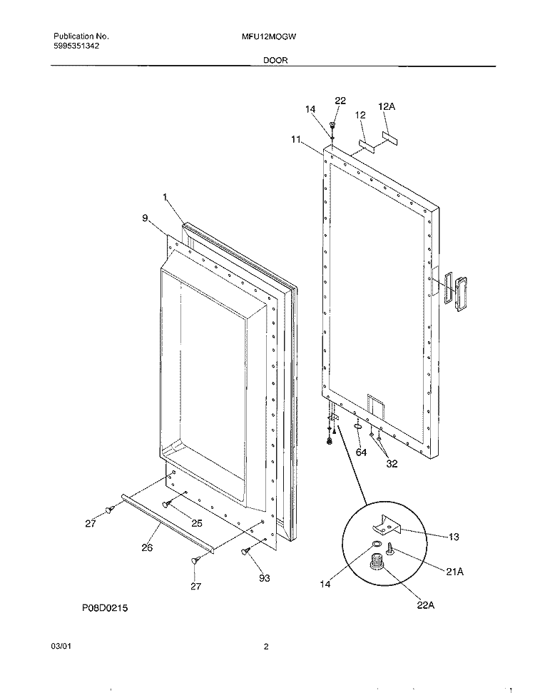 DOOR Diagram and Parts List for MFU12M0GW2  Frigidaire Freezer