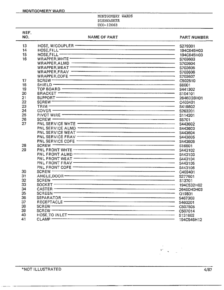 Dishwasher Page 9 Diagram and Parts List for 1266B  Frigidaire Dishwasher
