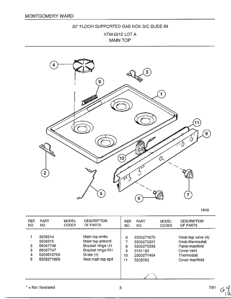 Backguard Page 2 Diagram and Parts List for 2812A  Frigidaire Range