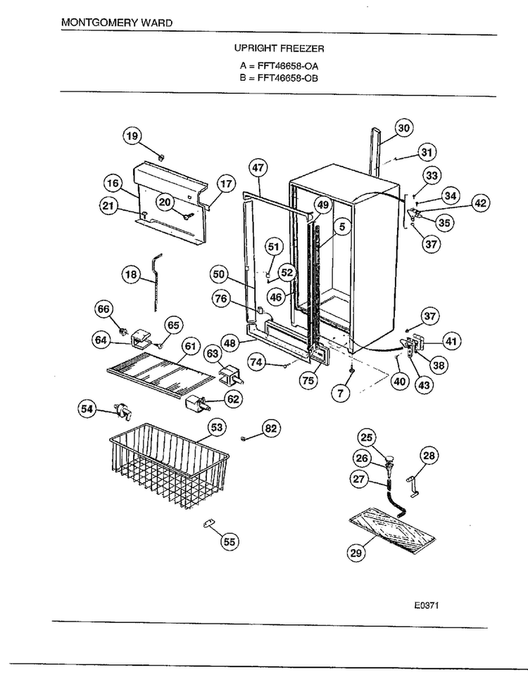 Upright Freezeer Diagram and Parts List for 46658A  Frigidaire Freezer