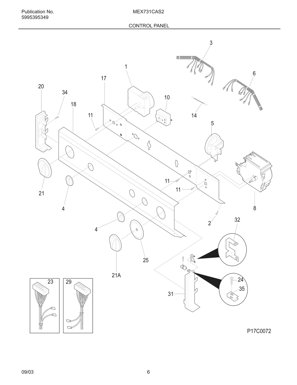 Control Panel Diagram and Parts List for MEX731CAS2  Frigidaire Dryer