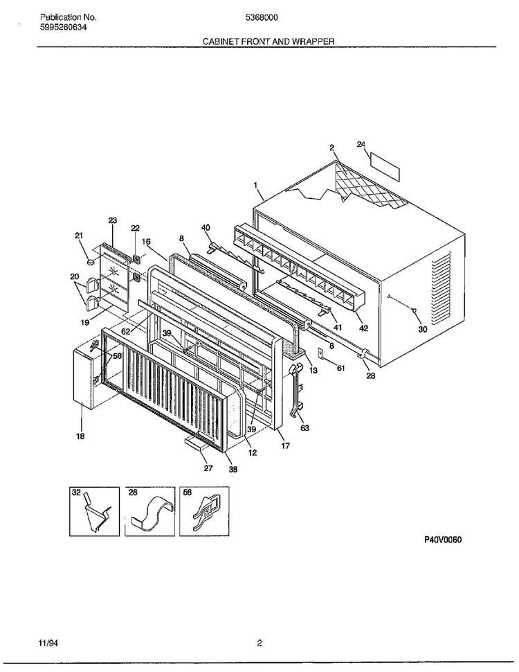 Cabinet Front And Wrapper Diagram and Parts List for 5368000C  Frigidaire Air Conditioner