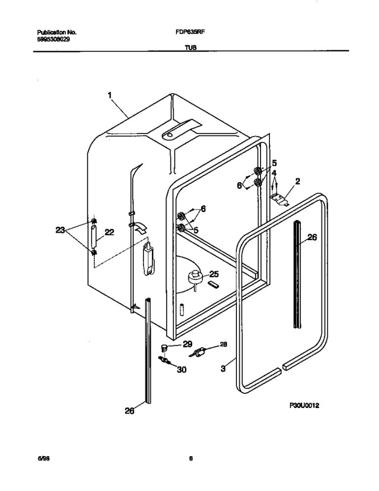 Tub Diagram and Parts List for FDP635RFR3  Frigidaire Dishwasher