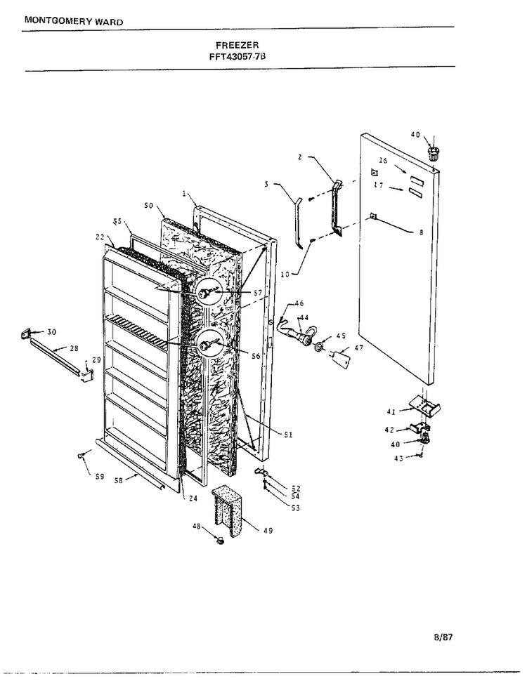 Freezer Diagram and Parts List for 43057-7B  Frigidaire Freezer